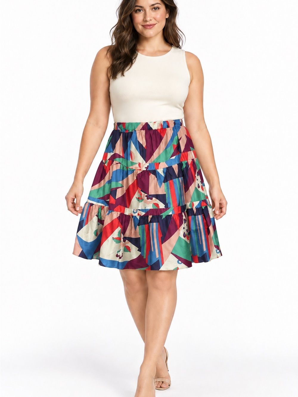 Marc Jacobs Silk Blend Abstract Print Tiered Skirt Size 12 Colorful Midi